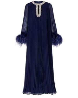Self-Portrait Embellished Feather-Trimmed Chiffon Midi Dress - Blue