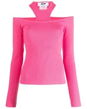 MSGM Round Collar Strapless T-Shirt - Pink