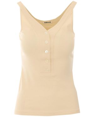 AURALEE V-Neck Sleeveless Vest - Natural