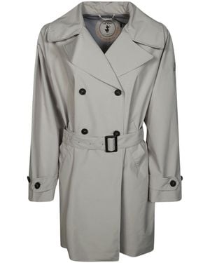 Save The Duck Livia Double-Breasted Belted Raincoat - Grey