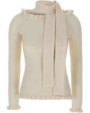 ROTATE BIRGER CHRISTENSEN Ruffled-Detail Tie Neck Off-Shoulder Top - White
