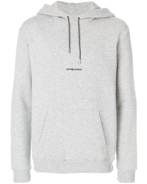Saint Laurent Logo-Print Hoodie - Grey