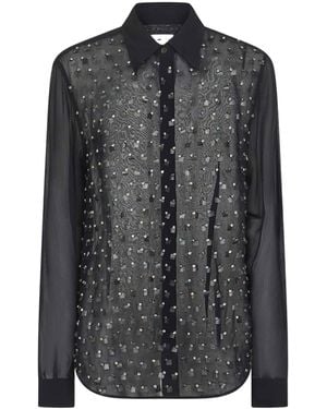 Dries Van Noten Embellished Curved Hem Shirt - Grey