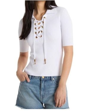 MICHAEL Michael Kors Lace-Up Polo Top - White