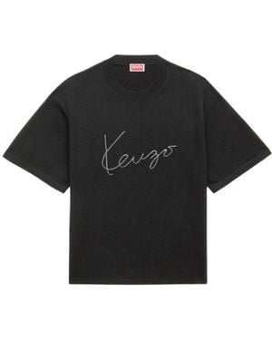 KENZO Logo Embroidered Crewneck T-Shirt - Black