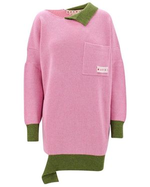 Marni Color-Block Logo Patch Knit Dress - Pink