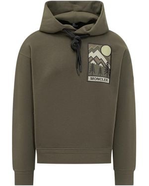 Moncler Grenoble Mountain Logo Drawstring Hoodie - Green