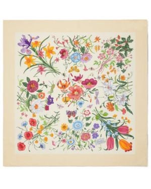 Gucci Printed Silk Twill Carré - White