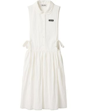 Miu Miu Cotton Poplin Side-Tie Midi Dress - White
