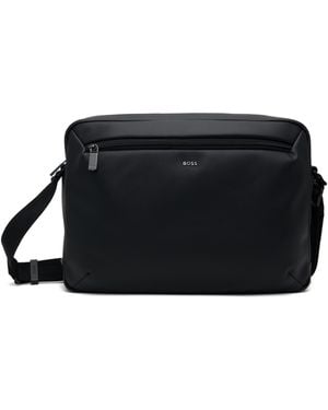 BOSS Boss Logo-Plaque Zipped Messenger Bag - Black