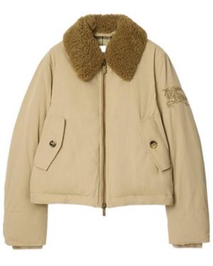 Burberry Shearling Collar Gabardine Jacket - Natural
