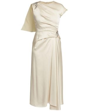 Erdem Asymmetric Crystal-Embellished Draped Satin Dress - Natural