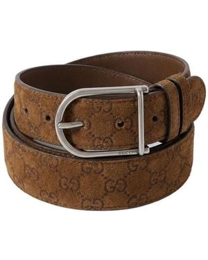Gucci Reversible Monogram Leather Belt - Brown