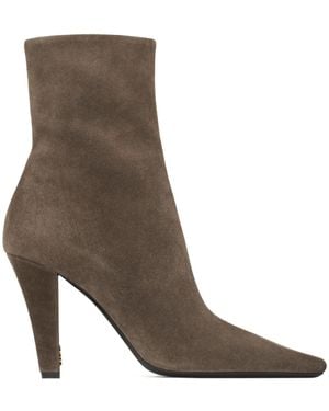 Saint Laurent Square Toe Ankle Boots - Brown