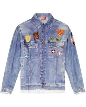 DIESEL Satin Shirt With Trompe-L'Oeil Denim Print - Blue