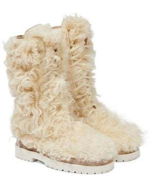 Magda Butrym Shearling Lace-Up Boots - Natural