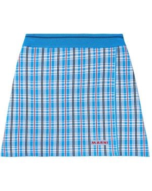 Marni Wrap-Effect Checked Stretch-Knit Mini Skirt - Blue