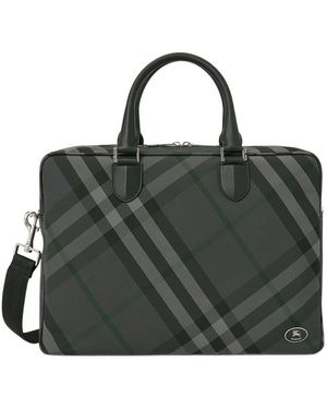Burberry Grid Check Pattern Briefcase - Black