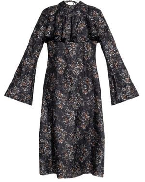 Ganni Floral Ruffle Dress - Black