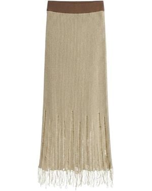 Uma Wang Distressed Ribbed Knit Midi Skirt - Natural