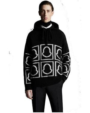 Moncler Logo-Intarsia Knitted Hoodie - Black