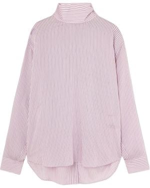 Tibi Striped Lyocell And Silk-Blend Turtleneck Blouse - Pink