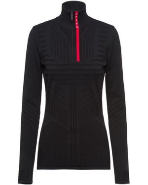 Prada Logo Patch Detailed Turtleneck Top - Black