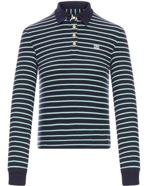 Celine Long-Sleeved Polo Shirt With Triomphe Logo - Blue