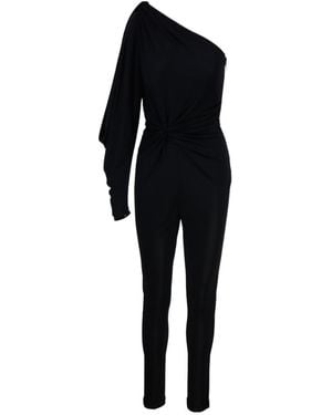 Saint Laurent One-Shoulder Ruched Jumpsuit - Black