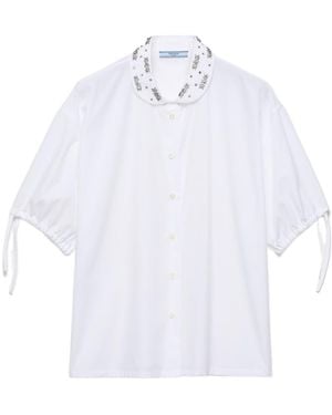 Prada Embellished Collar Poplin Shirt - White