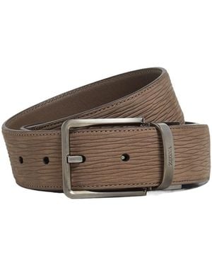 ZEGNA Leather Textured-Buckle Belt - Brown