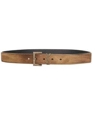Saint Laurent Logo Plaque Belt - White