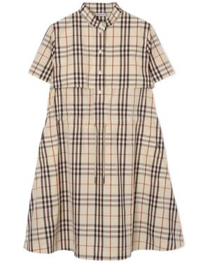 Burberry Checked Drawstring Shirt Dress - Natural