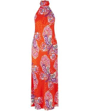 RIXO London Maura Printed Satin Midi Dress - Red