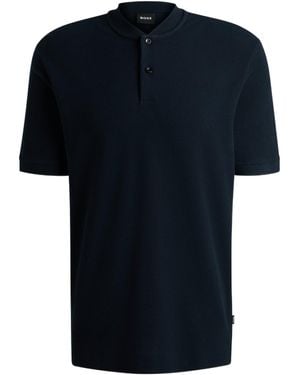 BOSS Boss Collarless Short-Sleeved Polo Shirt - Black