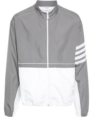 Thom Browne Bar Stripe Detailed Zipped Windbreaker - Grey