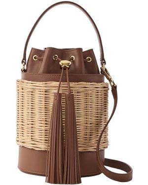 Gianvito Rossi Rattan-Trimmed Leather Bucket Bag - Brown