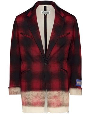 Maison Margiela Pendleton Checked Frayed Hem Jacket - Red