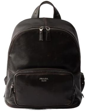 Prada Distressed Nappa Leather Backpack - Black