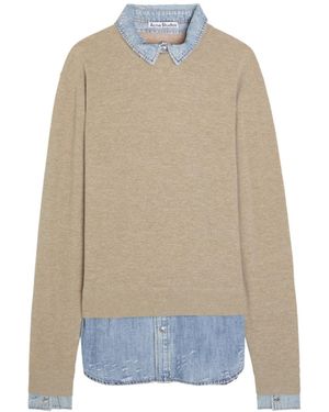 Acne Studios Layered Denim Shirt Wool Sweater - White