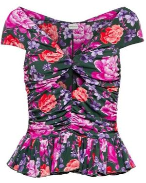 Magda Butrym Off-Shoulder Peplum Floral Blouse - Purple