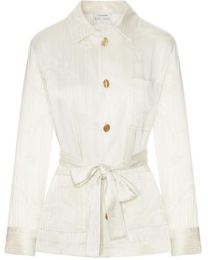 forte_forte The Lotus Fluid Jacquard Pajama Jacket - White