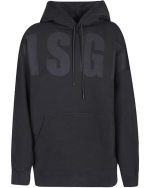 MSGM Logo Printed Drawstring Hoodie - Blue