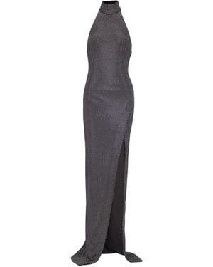 Balmain Long Velvet Halterneck Dress With Rhinestones - Blue