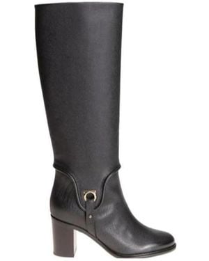 Ferragamo Logo High Boots - Black