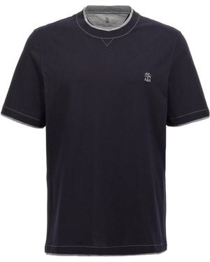 Brunello Cucinelli Logo Embroidered Layered T-Shirt - Blue