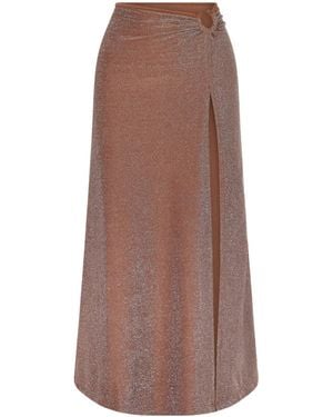 Johanna Ortiz Nuevo Destino Embellished Recycled Stretch-Lurex Midi Skirt - Brown