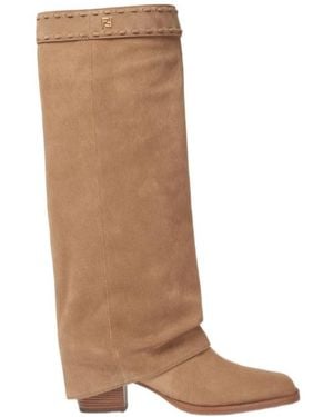 Fendi Minerva Square-Toe Knee-High Boots - Brown
