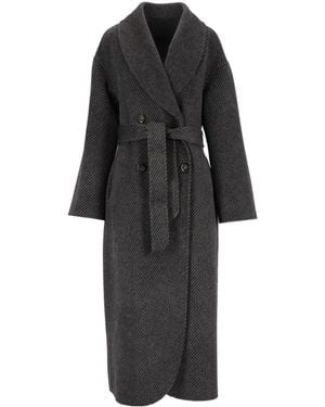 Emporio Armani Belted Double-Breasted Coat - Black
