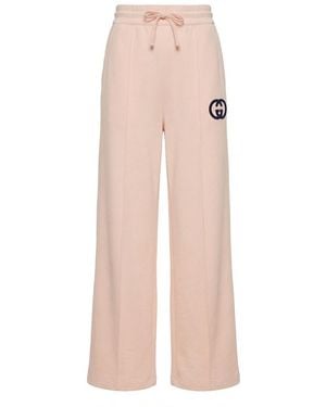 Gucci Gg Embroidered Jersey Jogging Trousers - Pink